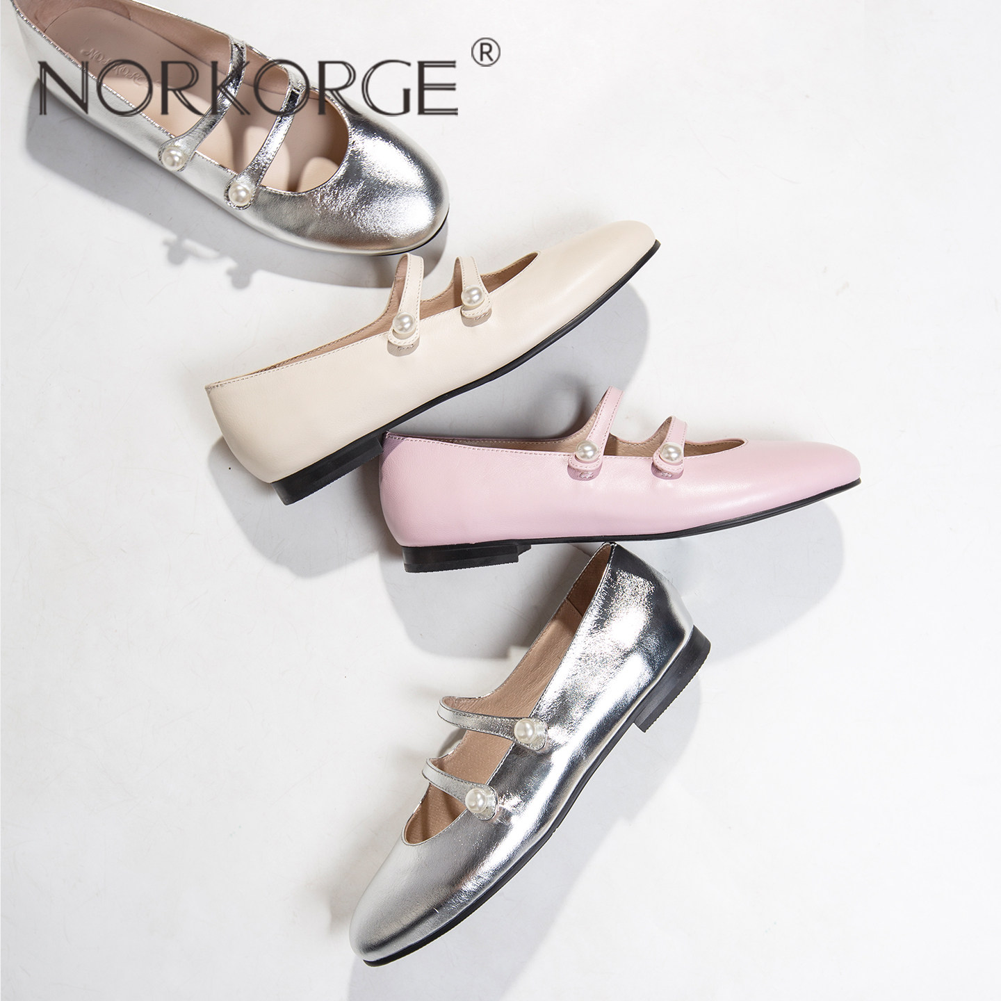 2026新款春秋小香风银色复古粗跟平底玛丽珍单鞋真皮工作鞋婚鞋女