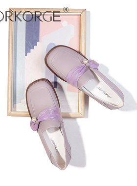 原创新款手工复古仙女风静音高跟鞋文艺灰紫色乐福鞋单鞋女鞋2025