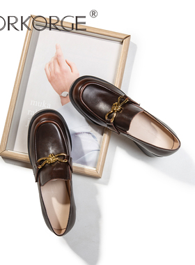 N26D3070M-缠丝扣圆头粗跟包容大牌感乐福鞋-复古渐变棕