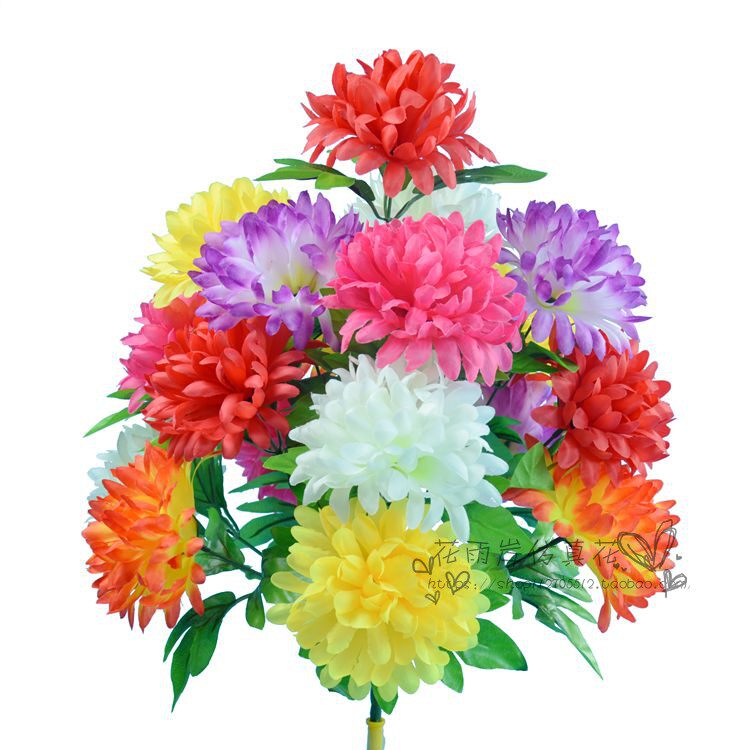 新款18头球菊彩色上坟假花扫墓清明祭祀黄色菊花义乌厂家包邮