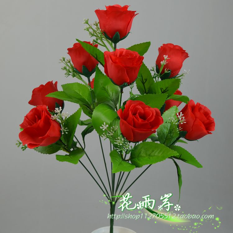 花雨岸仿真花玫瑰花束假花10头孔雀玫绢花客厅橱窗装饰假玫瑰花束