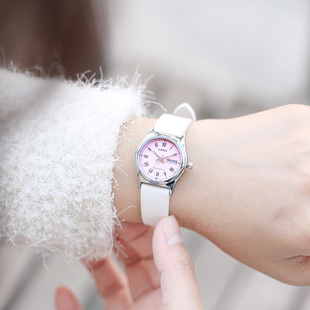 腕表白色真皮女表 精致气质女款 卡西欧女士手表女新款 简约时尚