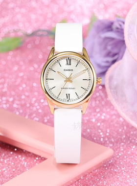 卡西欧手表女表防水简约时尚气质石英表真皮白色女士腕表LTP-V005