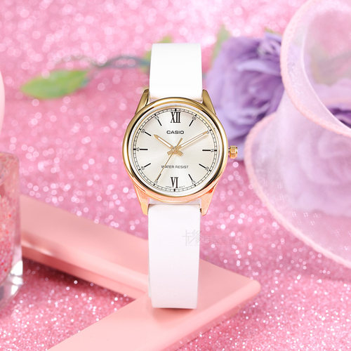 卡西欧白色真皮女士手表时尚气质