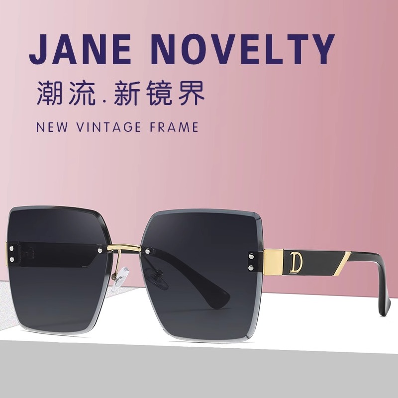大框d家墨镜女潮无框切边太阳镜ins街拍小红书网红同款渐变色眼镜
