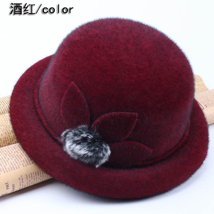 老人帽子女彷水貂毛礼帽中老年妈妈秋冬薄款小圆帽奶奶老太太盆帽