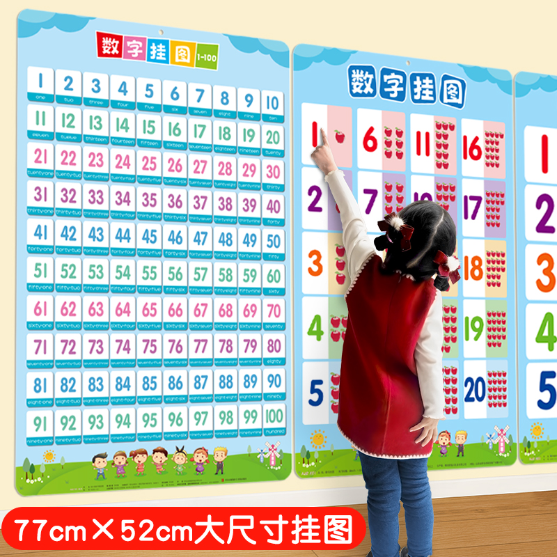 识字挂图1到100数字表板一年级幼儿早教儿童识字启蒙认知数学海报