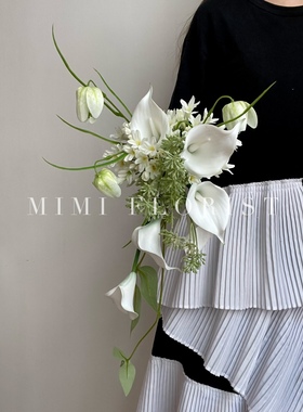 不规则白绿色系仿真手捧花备婚结婚手捧订婚手捧花