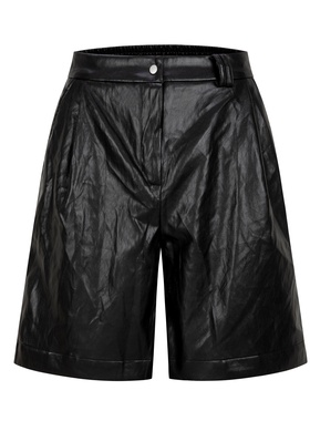 PFR AND黑色宽松皮短裤 春夏韩系百搭休闲半裤PU皮质男女五分短裤