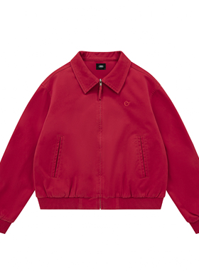 PFR AND红色翻领夹克 复古宽松情侣拉链外套美式水洗做旧潮牌上衣