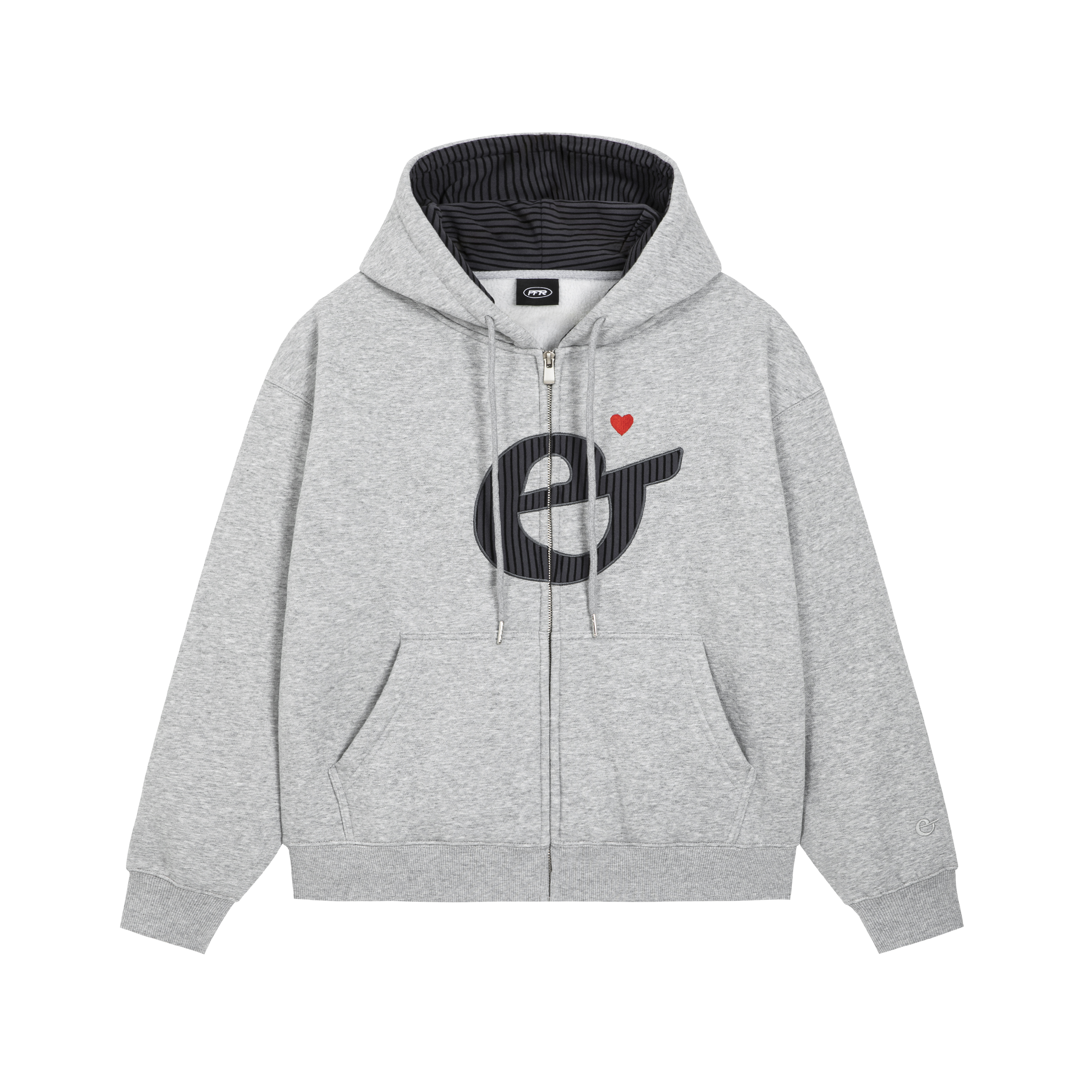 PFR AND条纹e贴布刺绣连帽卫衣宽松落肩短款加绒拉链开衫百搭外套