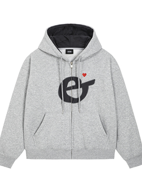 PFR AND条纹e贴布刺绣连帽卫衣宽松落肩短款加绒拉链开衫百搭外套