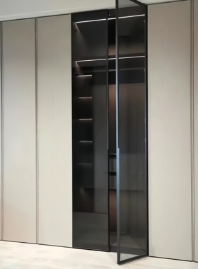 定制玻璃柜门极简钢化玻璃平开酒柜门窄边铝框书柜衣柜长虹灰茶黑