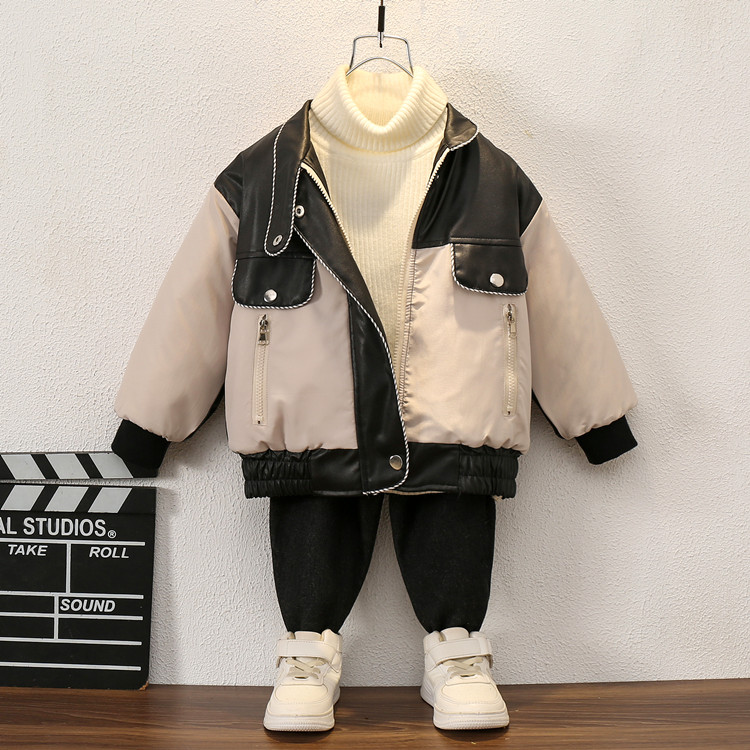 男童冬装棉衣0-6岁男宝宝加绒加棉皮衣外套儿童加厚保暖棉服上衣