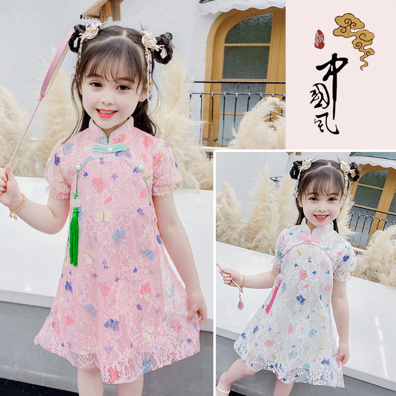 女童女宝宝蕾丝软网纱旗袍裙裙子