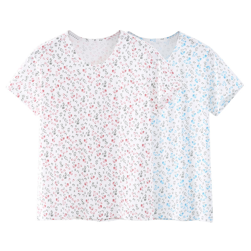 来馨儿女士中老年人汗衫纯棉宽松短袖薄款圆领妈妈全棉印花背心夏