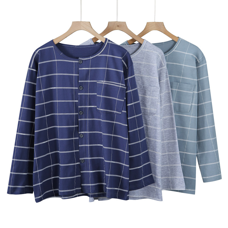 COTTON PAJAMAS MENS PLUS SIZE TOPS SINGLE PIECE LONG SLEEVES LOOSE THIN CARDIGANS AUTUMN CLOTHES SPRING AND SUMMER LOUNGEWEAR