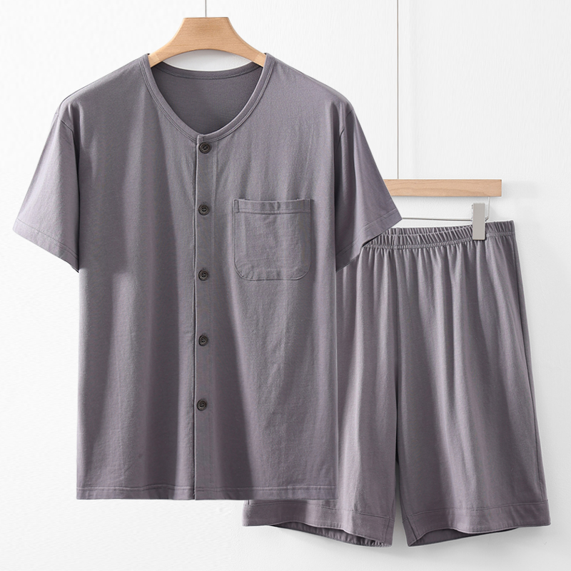 爸爸纯棉开衫短袖短裤家居服套装
