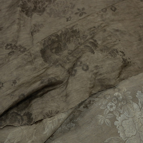 脏灰 传统手工艺重磅柞丝麻混纺脏染真丝提花面料新中式服装布料