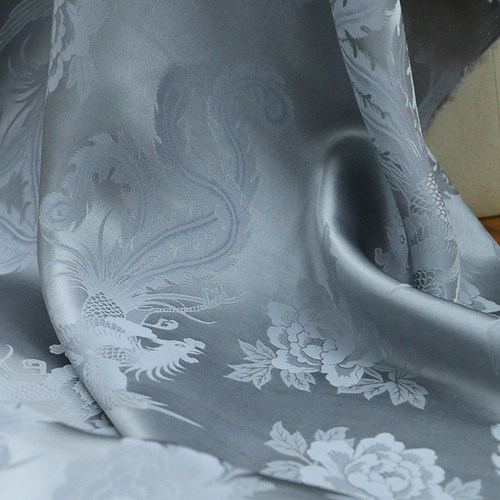 【高级灰】凤尾纹6A级桑蚕丝桑波缎提花缎面料新中式国风旗袍布料