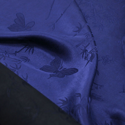 非遗竹蝶纹·艳兰香云纱面料 素平缎龟纹提花 新中式复古旗袍布料