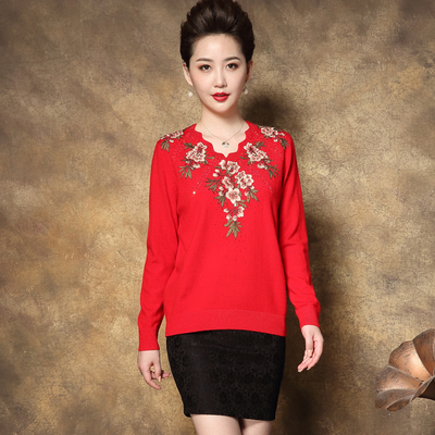 长袖洋气大码绣花毛衣打底衫