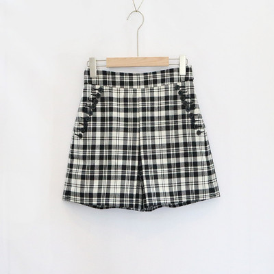 100羊毛休闲西装短裤格子阔腿裤