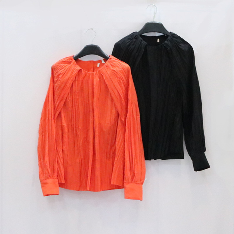 修身显瘦长袖弹力皱皱面料衬衫