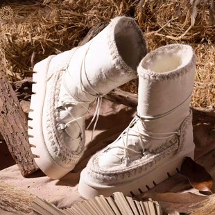 du家原创设计2024小众高级感户外防滑手工勾线羊皮毛一体雪地靴女