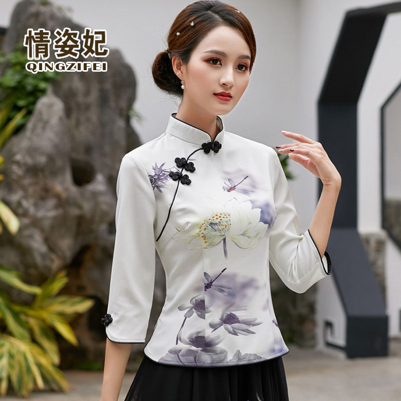 民国复古女装汉服改良年轻旗袍上衣大码唐装中国风清新文艺茶艺服