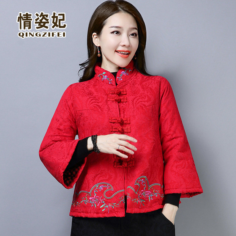 中国风复古唐装棉袄秋冬季民族风大码女装加厚夹棉旗袍外套茶服