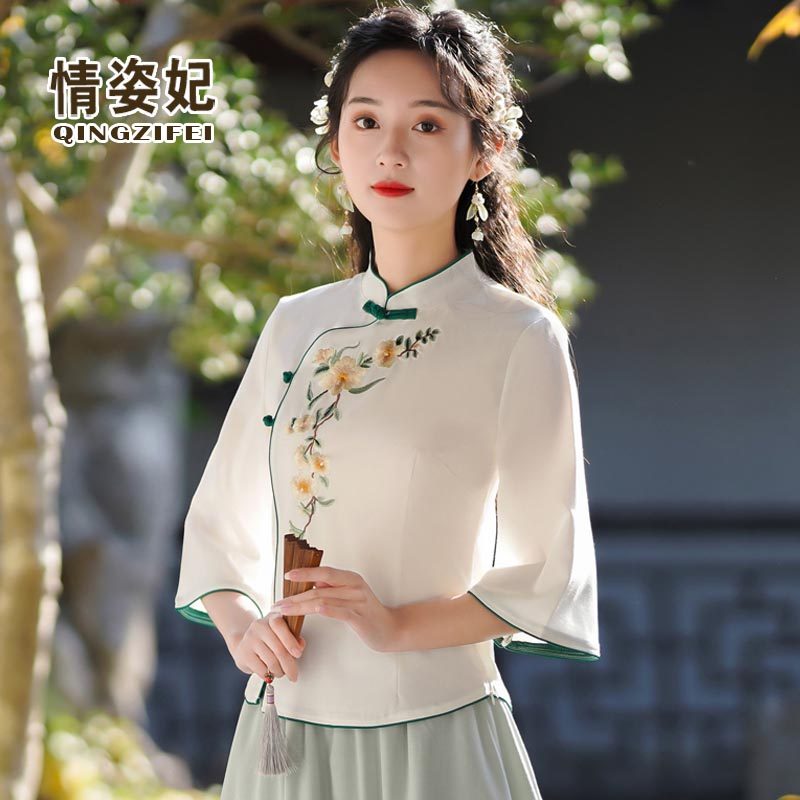 汉服女中国风大码仙气禅意茶服复古唐装上衣夏民国改良旗袍两件套