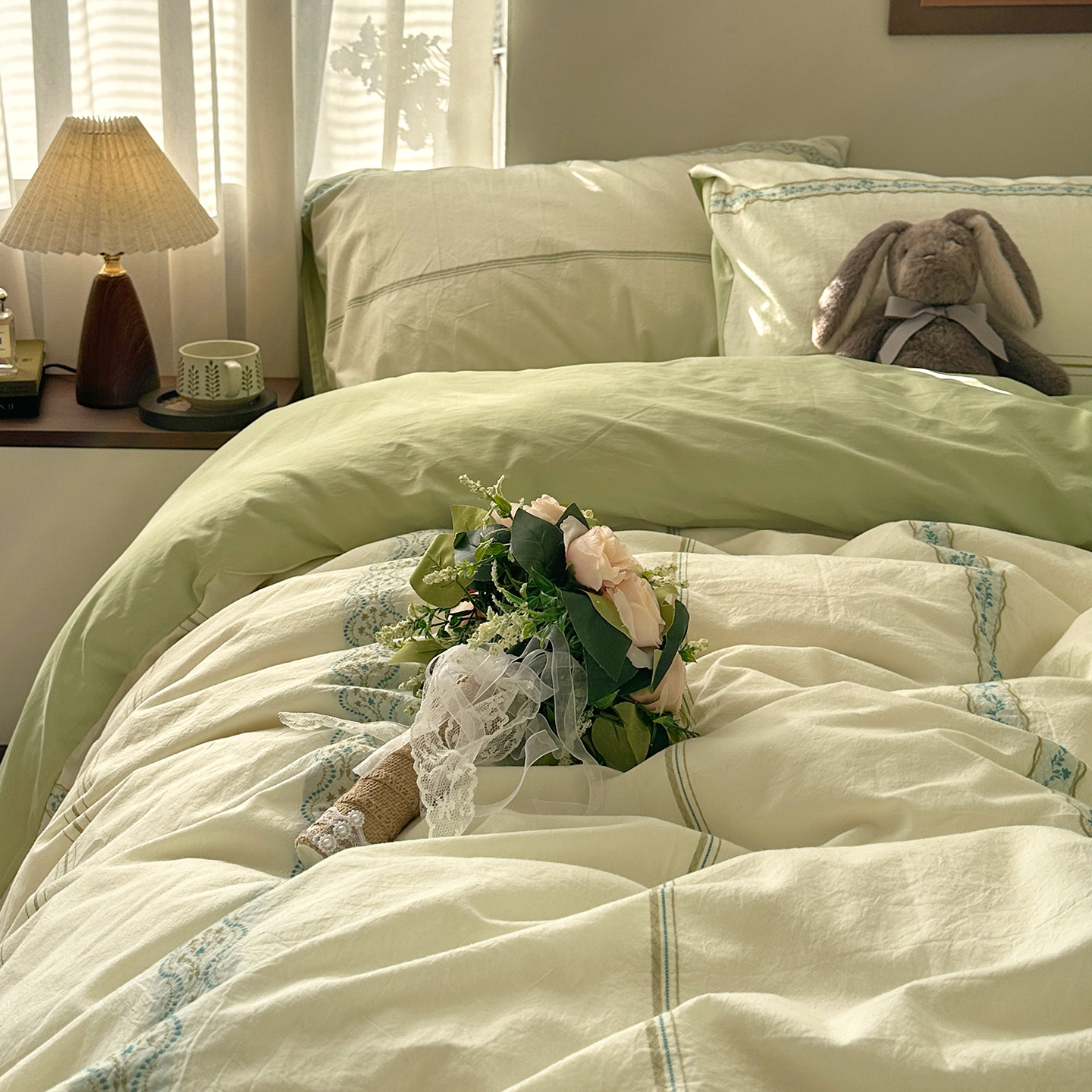 田园复古风全棉色织提花四件套纯棉水洗床单被套高级感床品套件,床上用品,床品套件/四件套/多件套,淘宝优惠券,粉丝福利购,淘宝优惠卷