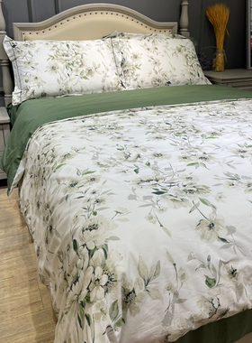 美式田园风四件套纯棉被套床单全棉简约绿色清新床上用品1.8m床