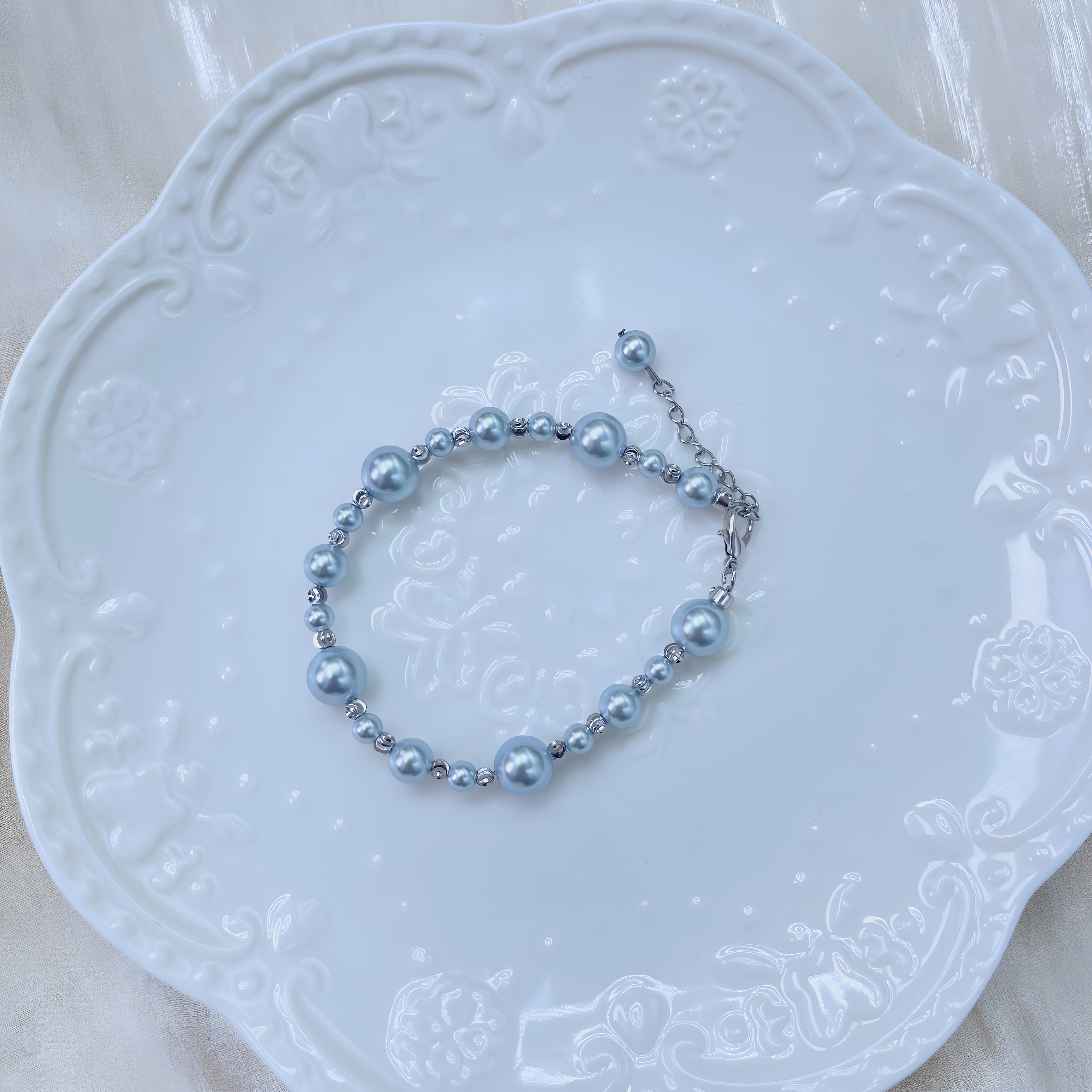 春江花月夜淡蓝色4+6+8施家珠手链16+3厘米