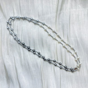 晨昏渡3/8mm白灰黑施家珠长款毛衣链元宝扣