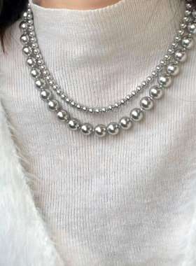 双层4+8奶奶灰施家珠项链（可拆卸两条单独项链）