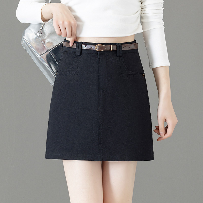 爆款女装卡其色牛仔半身裙女春秋2025新款弹力高腰显瘦包臀a字裙