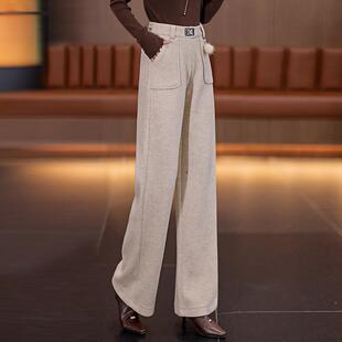 爆款女装酒红色阔腿裤子女款2025年新款秋休闲裤窄版显瘦直筒裤女