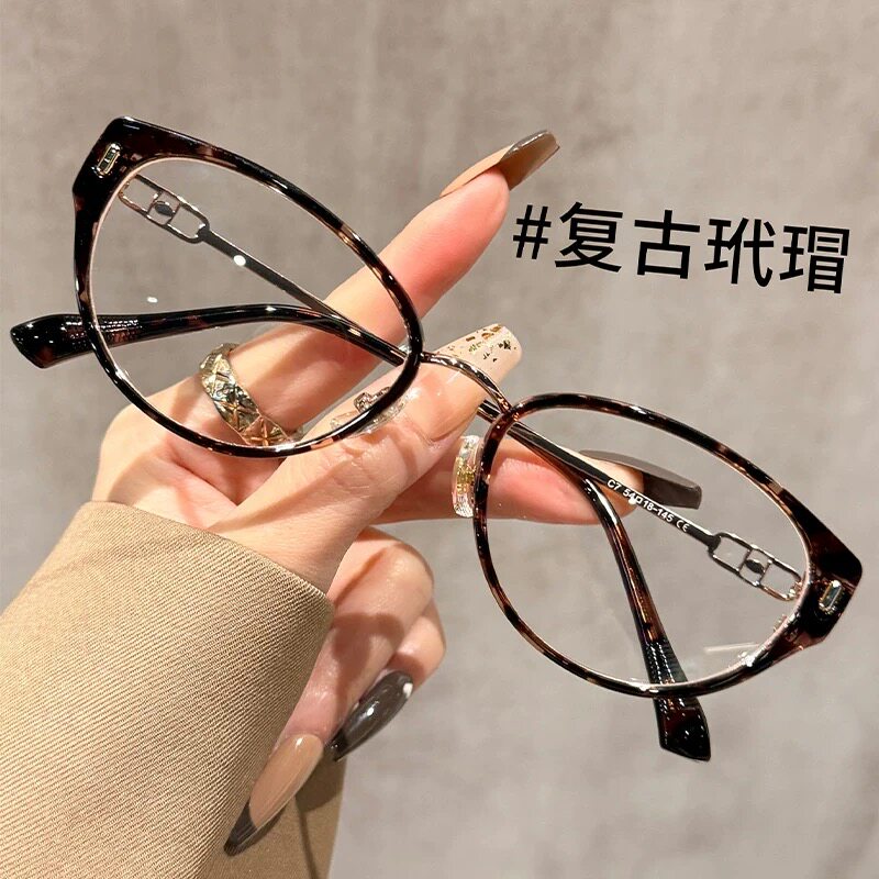 韩系复古玳瑁猫眼框眼镜近视女可配有度数豹纹大框显脸小眼睛镜架