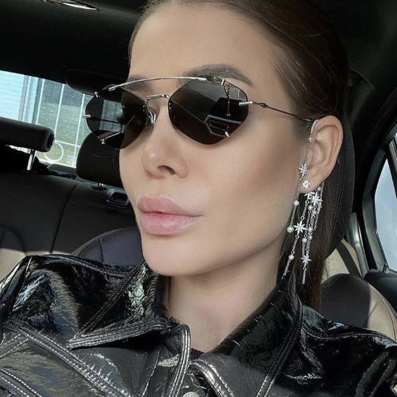 欧美大牌明星网红同款 无框菱形太阳镜个性时尚ins小红书博主街拍