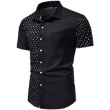 欧码男士时尚商务沙滩短袖衬衫波点拼印花垂感1815-DC09-F35，男装T恤，星座1815