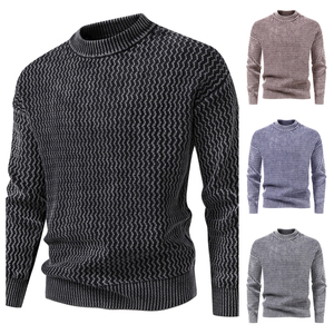 男士圆领水洗做旧纯色长袖毛衣1815-M71-F80，男装针织衫/毛衣，星座1815