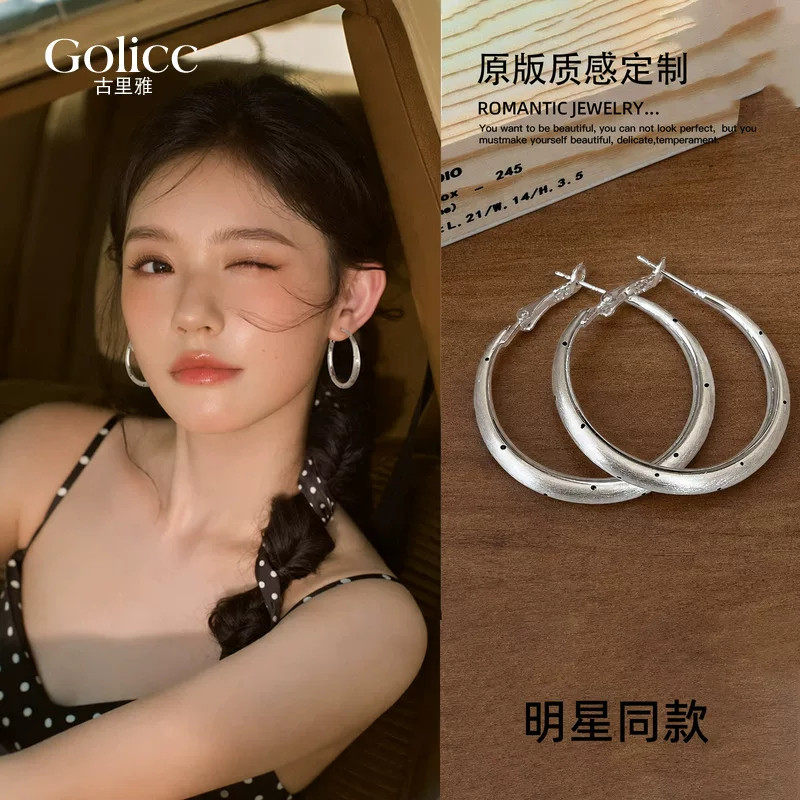 银色波点大圈耳环女轻奢高级感圈圈耳钉2026新款小众气质耳圈耳饰