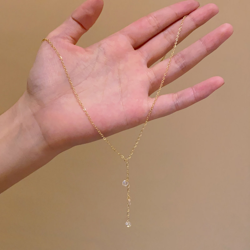 极简风轻奢锆石流苏项链女气质百搭高级感锁骨链精致百搭颈链配饰