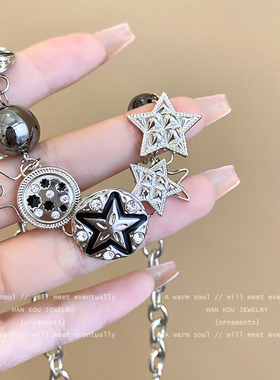 朋克复古纽扣星星重工项链