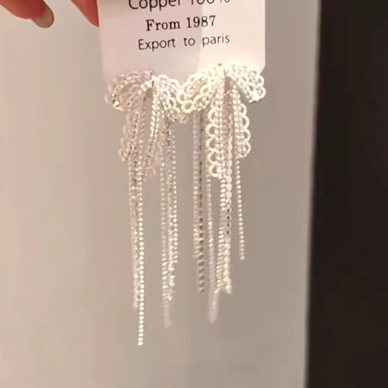 韩系温柔蕾丝花边蝴蝶结流苏耳环小众设计感高级轻奢洋气气质耳饰
