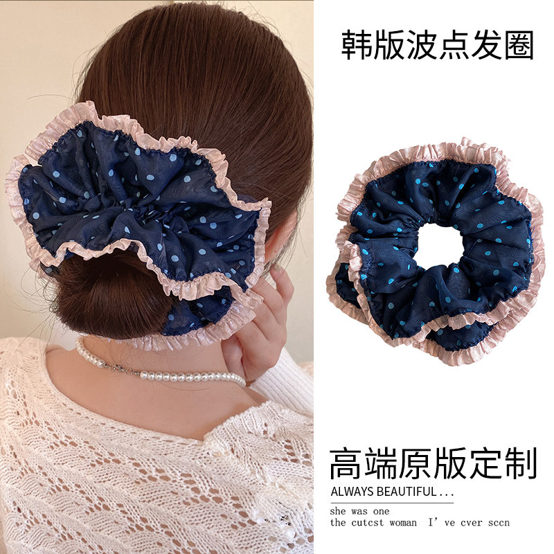 甜美复古花边蓝色网纱波点大肠发圈韩国少女马尾丸子头发绳扎头绳