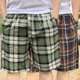 老人大裤 运动大码 衩 男宽松休闲纯棉格子沙滩裤 中老年居家五分短裤