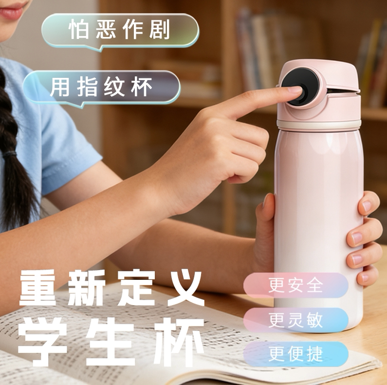 2026新款MIXWell学生智能指纹保温杯316不锈钢儿童便携安全水杯